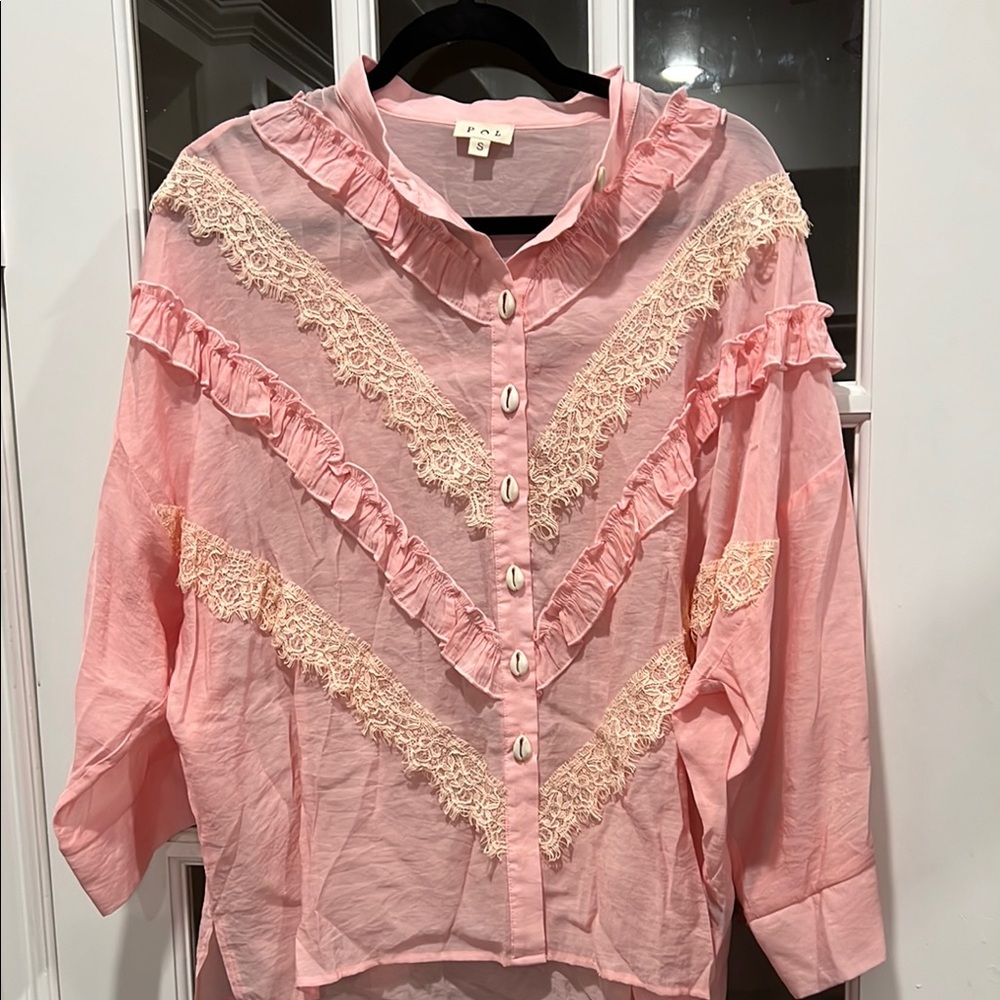 POL Pink and Cream Lace Blouse
